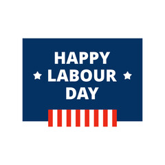 happy labour day dark blue red flat label