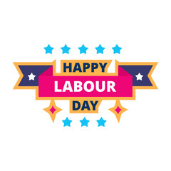 happy labour day yellow pink flat label