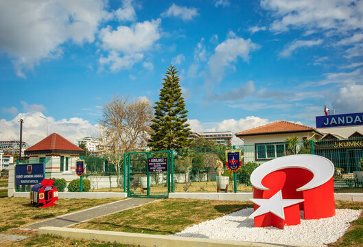 Street view of local police department building in resort town in Southern Turkey.