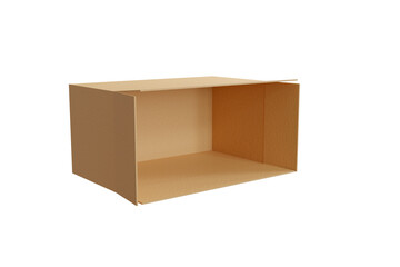 Opened empty brown cardboard box. Mockup template carton box isolated on white background. Rectangle format. Delivery concept. 3d render illustration.