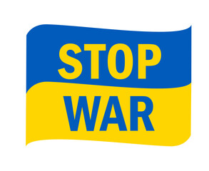 Stop War In Ukraine Flag Ribbon Emblem Abstract Symbol Vector Illustration