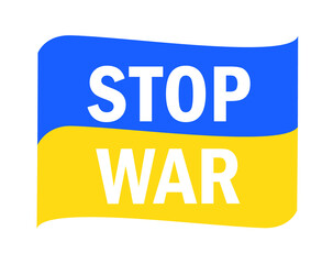 Stop War In Ukraine Flag Ribbon Emblem Abstract Symbol Vector Illustration White