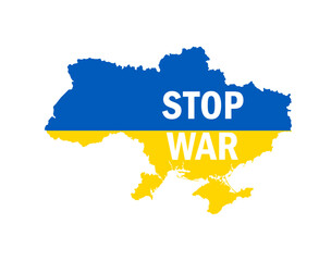 Stop War In Ukraine Flag Map Emblem Abstract Symbol Vector Illustration White