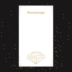 template for a horoscope with a diamond. An elegant poster for an esoteric zodiac horoscope for a logo or poster on a black background with stars