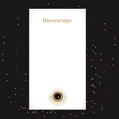 Template for a horoscope. An elegant poster for an esoteric zodiac horoscope for a logo or poster, on a black background with stars