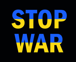 Stop War In Ukraine Emblem Abstract Symbol Vector Illustration With Black Background