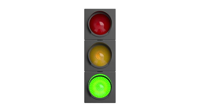 Traffic light changing between green, yellow and red