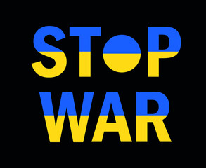 Stop War In Ukraine Emblem Icon Abstract Symbol Vector Illustration With Black Background