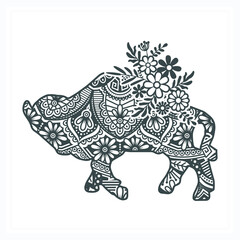 Animal Mandala with Flower. Vintage decorative elements. Oriental pattern, vector illustration.