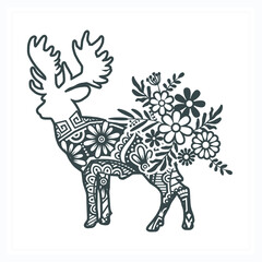 Animal Mandala with Flower. Vintage decorative elements. Oriental pattern, vector illustration.