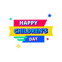 happy children's day red blue white flat label