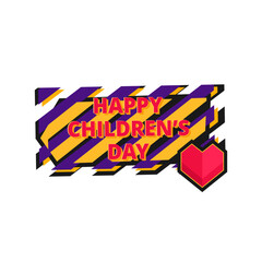 happy children's day red purple yellow flat label