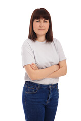 portrait of young woman posing in casual clothes isolated on white