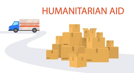 Humanitarian aid. Truck with humanitarian aid for refugees Ukraine. Social assistance to the poor