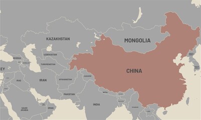 Obraz premium Chinese on world map. Chinese colored differently from other countries. Vector map design