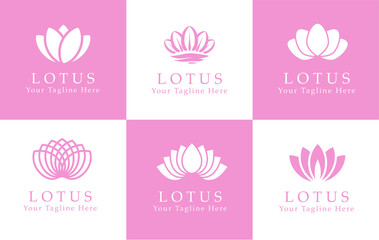 Lotus flower logo templates. Six different lotus logos in pink and white
