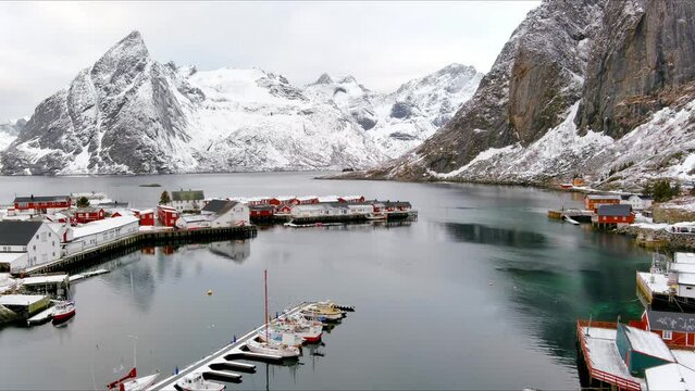 Norway winter storm in Lofoten , fiords landscape 4k  