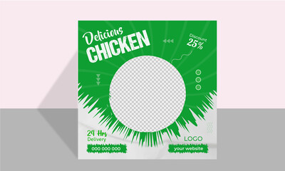 Editable Fresh and spicy delicious chicken social media post design Vector template. Fast food social media post, restaurant banner, delicious chicken or poster, Fresh and spicy food flyer design.