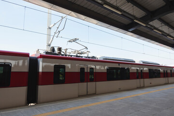 generator on high-speed train is parked in the station waiting to pick up passengers