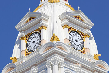 The Henry County Courthouse in Napoleon Ohio has a beautiful clock tower.