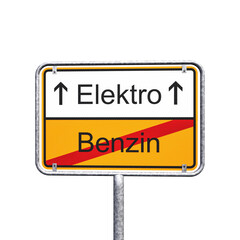 3d Illustation - Ortsschild - Ortstafel - Benzin - Elektro - Freisteller - Freigestellt