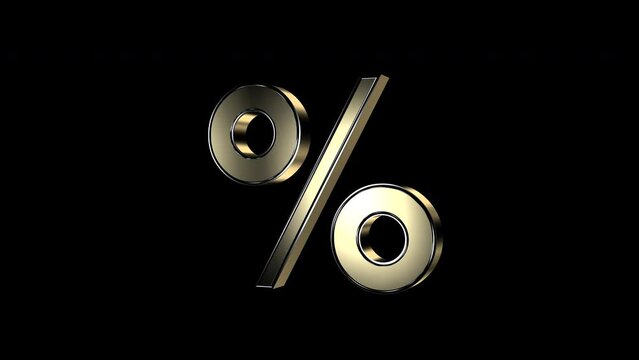 Prozent Zeichen in gold als 3D-Animation. 4K transparente Videoanimation Logo mit Alpha-Kanal.