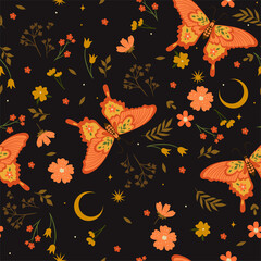 Sewing fabric with Seamless pattern with butterflies and flowers in ...