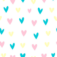 seamless pattern of multicolored hearts. Pattern for wrapping paper or postcards. Cute hearts on a white background. Vector stock illustration. Valentine's Day. Love.