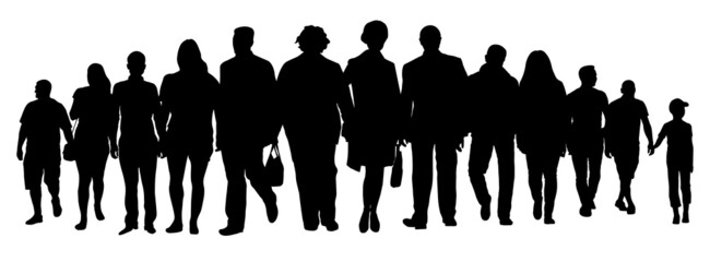 Society, silhouette of group of moving people. Vector illustration