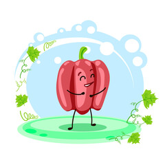 Cute character sweet bell pepper. Location. Cartoon style. Card for teaching children. Vector stock illustration..