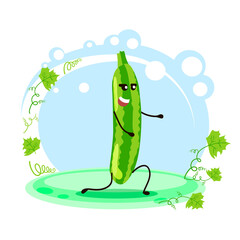 Green zucchini cute character. Location. Cartoon style. Card for teaching children. Vector stock illustration. vegetable cabbage .