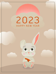 2023 Year of Rabbit Happy new year card. Chinese New Year