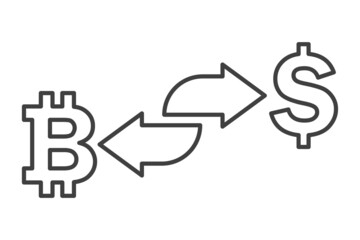 Currency exchange icon. Simple linear image of currency exchange for cryptocurrency, dollar exchange for bitcoin. Isolated vector on white background.