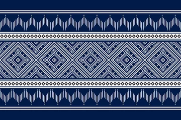 Wall murals Blue and white Geometric ethnic oriental seamless pattern traditional Design for background,carpet,wallpaper.clothing,wrapping,Batik fabric,Vector illustration.embroidery style - Sadu, sadou, sadow or sado