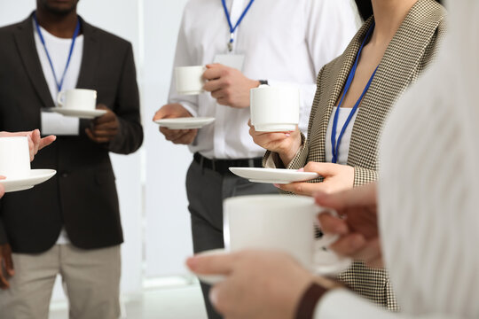 Group of people during coffee break, closeup