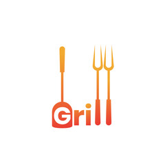 Grill and spatula typography logo identity. Cooking restaurant food or grill design template.