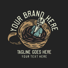 skeleton inside coffee cup vintage t shirt design template