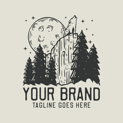 wolf howling on the cliff vintage t shirt design template