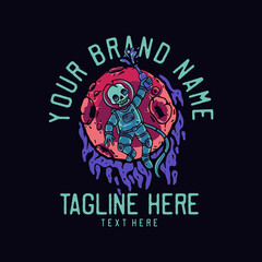 skeleton astronaut holding a bottle of beer vintage t shirt design template