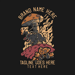 skeleton riding a boar vintage t shirt design template