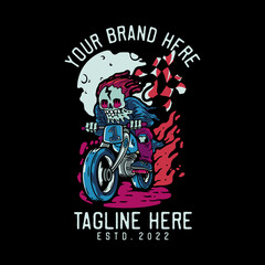 skeleton riding motorcycle vintage t shirt design template