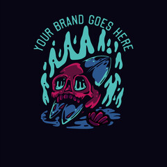 Naklejka premium surfing board skull vintage t shirt design template