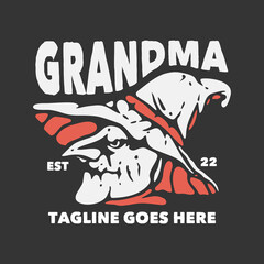 t shirt design grandma witch and gray background vintage illustration