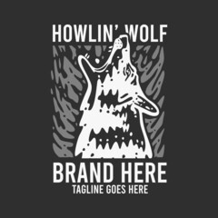 t shirt design howlin' wolf with wolf and black background vintage illustration