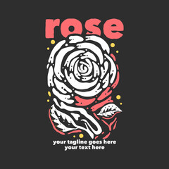 t shirt design rose with rose flower and gray background vintage illustration