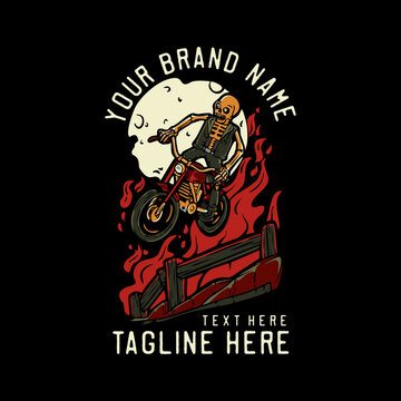 skeleton riding motorcycle vintage t shirt design template