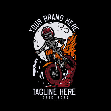 skeleton riding motorcycle vintage t shirt design template