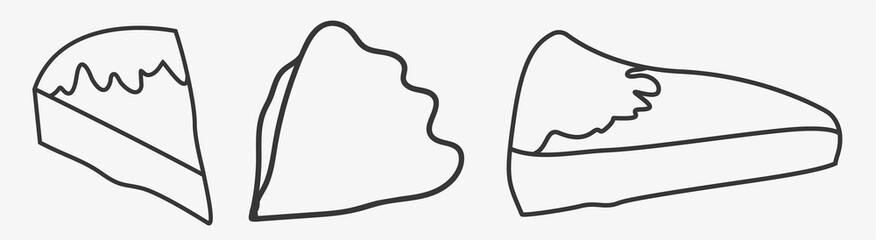 Fototapeta premium Pizza slice line icon set vector