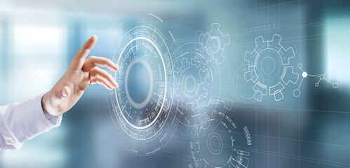 Copyspace, Blueprint, Drawing, Design, CAD on virtual screen. Background for Technology, Business,...