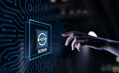 SCRUM, Agile development methodology, programming and application design technology concept on...
